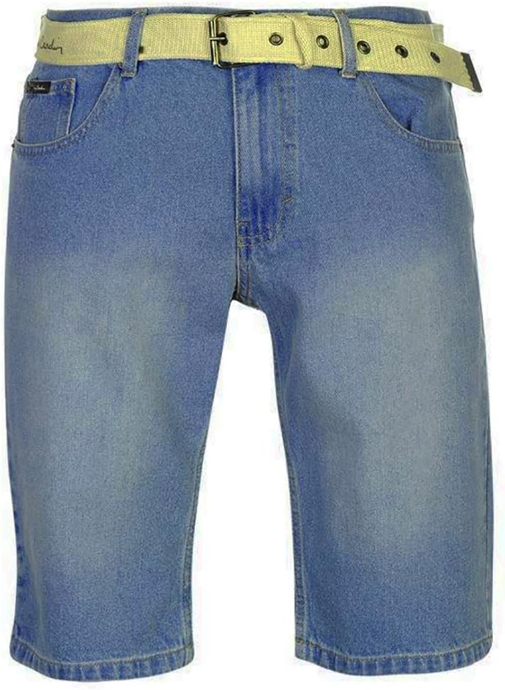 Pierre CardinMens New Season Denim Knee Length Shorts with Canvas Woven Belt (XL, Light Wash)