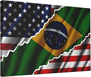 Canvas Wall Painting Usa American And Brazil Brazilian Friendship Flag 18x12in Patriotic Art Frameless Painting Wooden Framed Picture Print On Canvas For Living Room Landscape