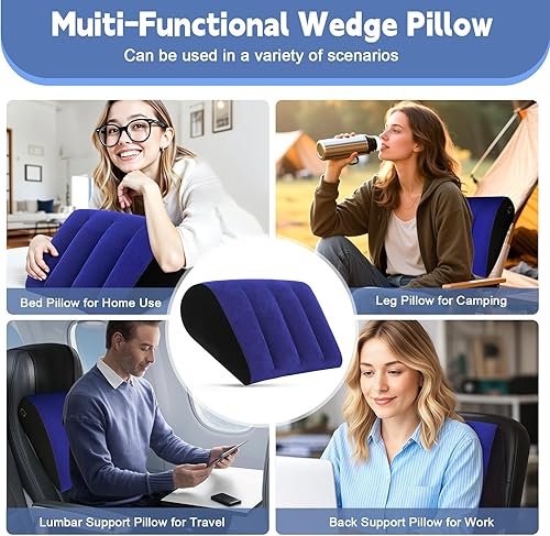 Miniatura 2 de TheClover Almohada inflable de cuña para dormir  Juego de cuña portátil de cama de viaje y máscara de seda para dormir, almacenamiento compacto para