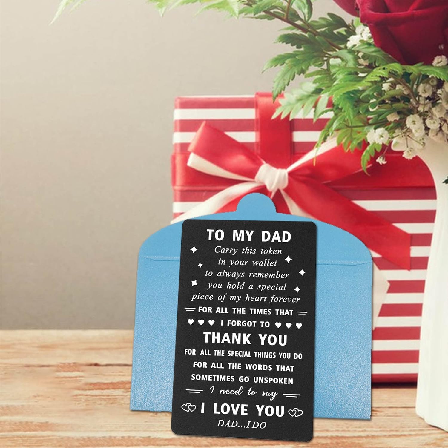ENGZHI Dad Christmas Card from Daughter, Thank You I Love You Daddy Birthday Cards, Dad Fathers Day Gift Ideas, Metal Engraved Wallet Card - Image 6