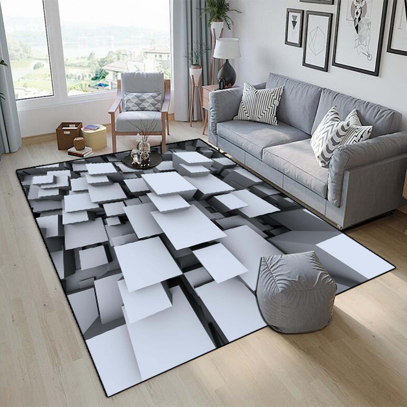 Tapis gris de salon moderne aux finitions soignées en 160 x 230 cm
