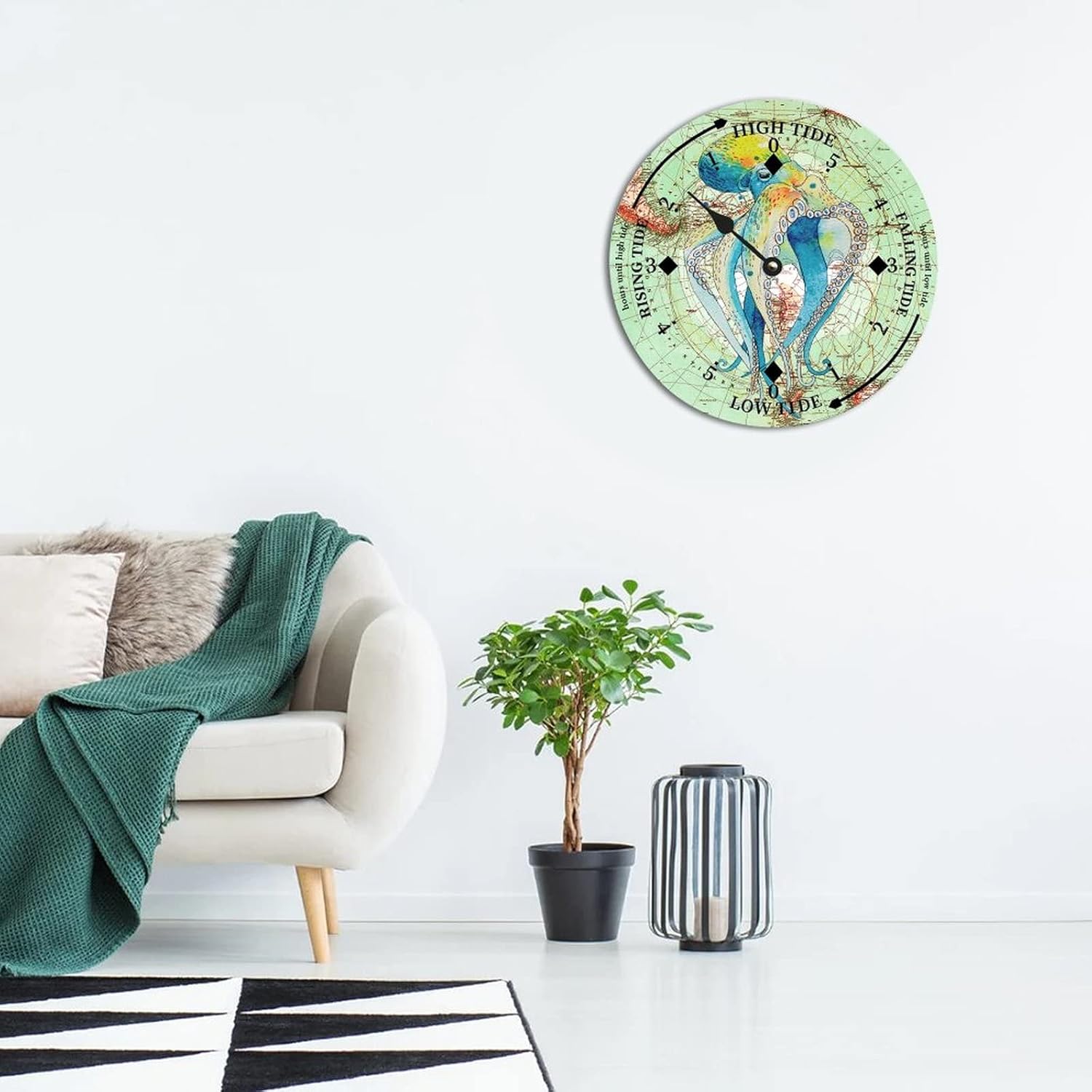 Cheyan Retro Ocean Octopus Farmhouse Wood Tidal Clock Nautical Moon East Coast Ocean Time High and Low Tide Wooden Clock Decoration for Beach House Home Sailing Gifts for Fisherman 15x15 in