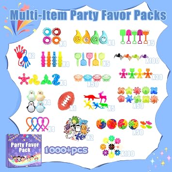 1000 Pcs Party Favors for Kids, Fidget Toys Bulk, Treasure Box Toys for Classroom Prizes, Goodie Bag Stuffers Pinata Fillers, Carnival Birthday Stocking Stuffers for Boys Girls, Prize Box Toy for Kids