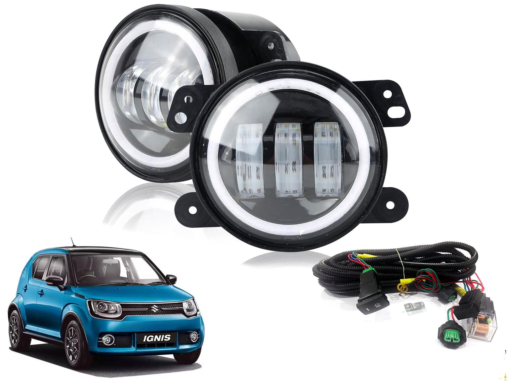 Auto Pearl 3-Led Fog Light 4 inch with Yellow DRL Ring Turn Indicator light for with Wiring Kit Ignis 2017-2019 (Pack of 2)-image-41