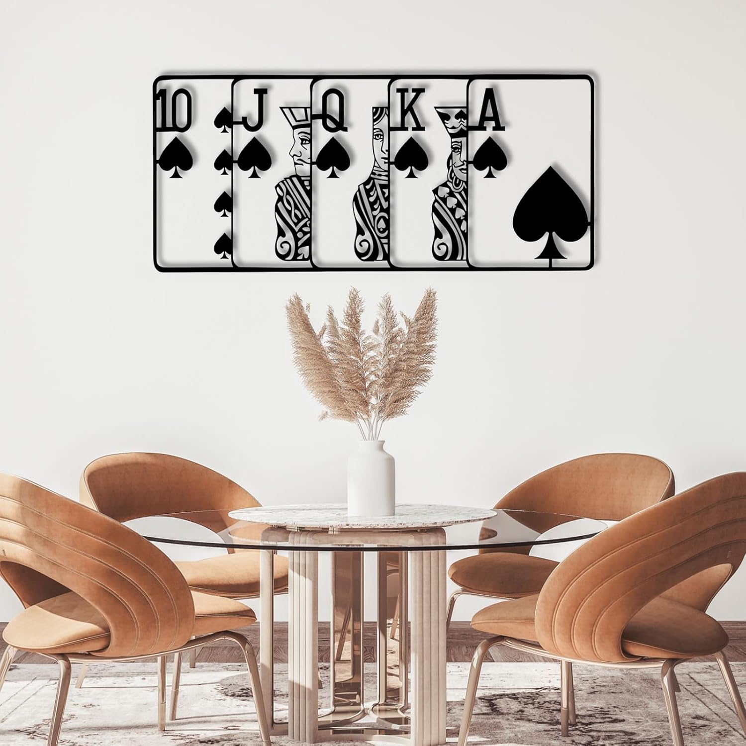 Royal Flush Metal Wall Art, Metal Poker Wall Art, Playing Cards Decor for Livingroom, Game Room Decor, Gamer Gift (Black, 48 x 21 inches / 121 x 54 cm)
