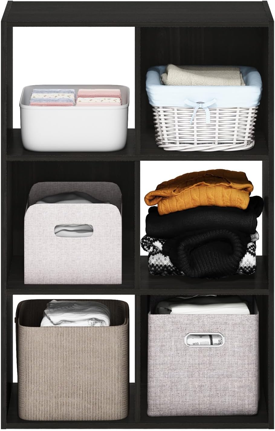 Furinno Pelli Cubic Multipurpose Clothing & Closet Storage Organizer Shelf, 6-Cube, Espresso