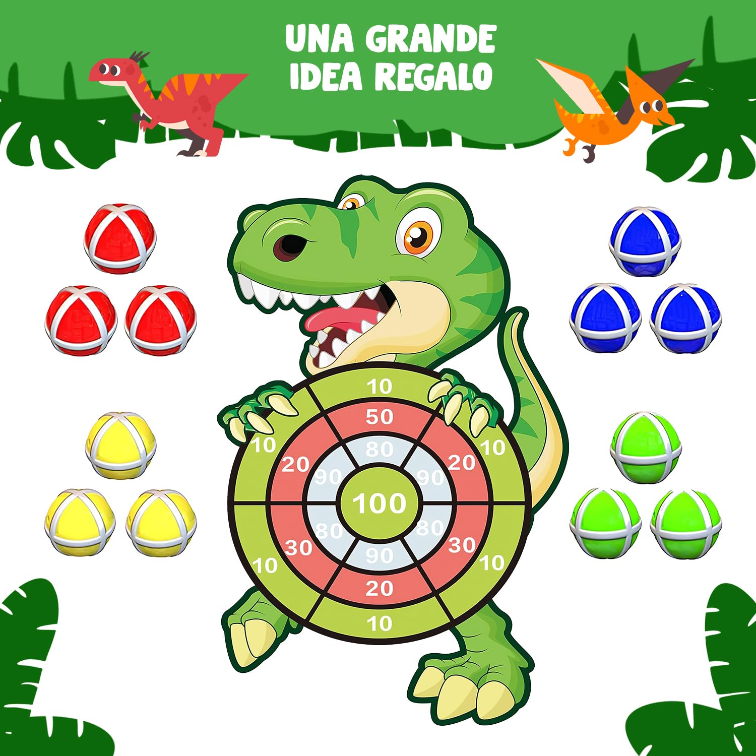 Original Cup Dart Dino® Freccette Dinosauro per Bambini | Lavagna per Freccette con Palline da grattare | Divertente Giocattolo di coordinazione | Facile da Appendere all'Interno o all'Esterno