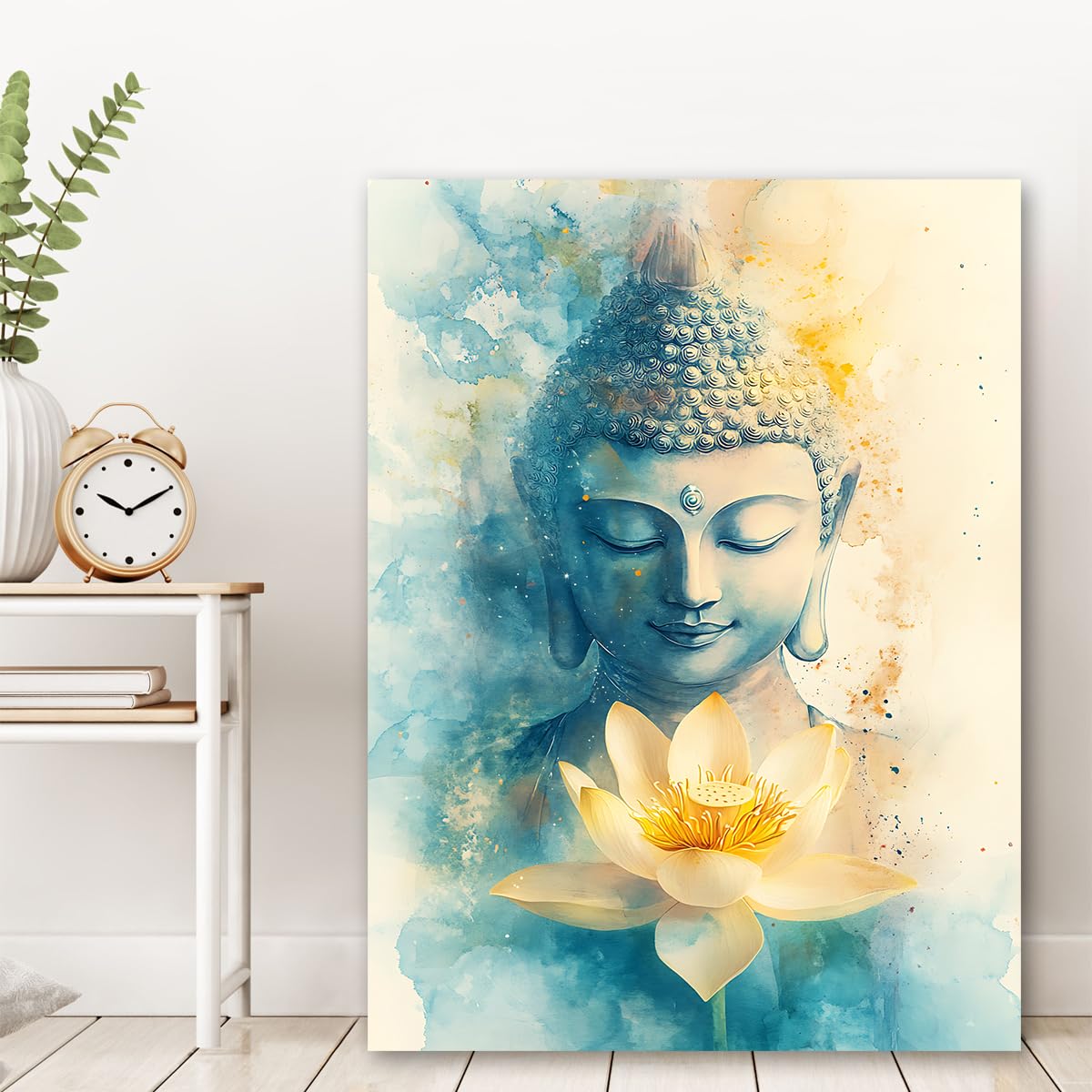 TOANGWALL Zen-Buddha-Lotus płótno sztuka ścienna, druk akwarelowy, uspokajająca medytacja, styl boho, plakat obraz ścienny do dekoracji biura domowego 70 x 100 cm