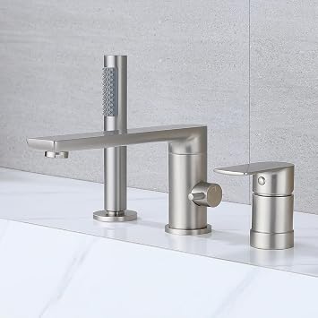 Roman Tub Faucet with Hand Shower Deck Mount Bathtub Faucet with Sprayer, Bathtub Shower Faucet Set 3-Holes Tub Filler, Brushed Nickel