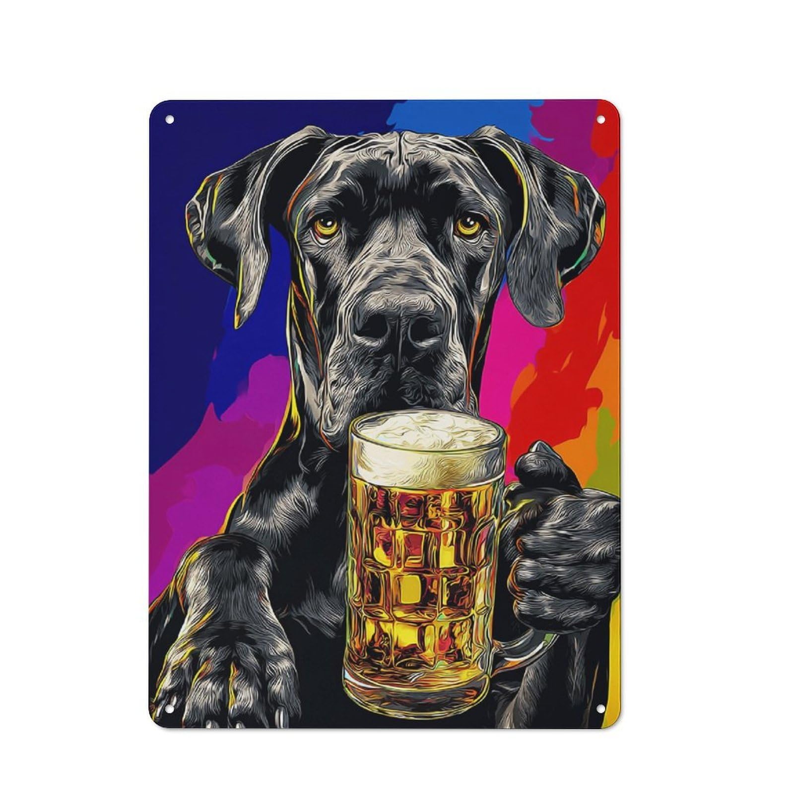 Junmoney Great Dane Enjoying A Cold Beer Vintage Tin Sign 40X30cm With For Bar Or Restaurant, For Kitchen, Dining Room And Home Bar Wall Decor