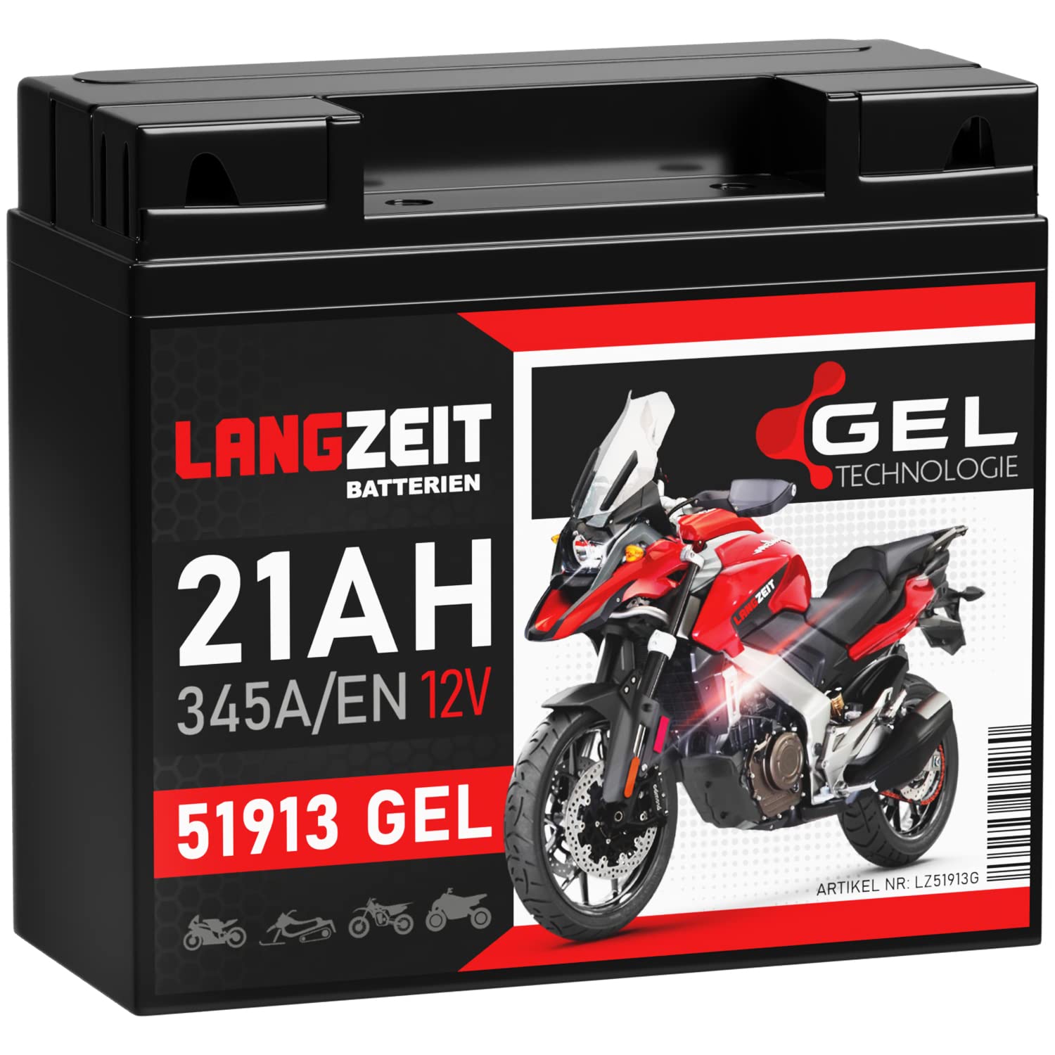 LANGZEIT 51913 batteria moto 12V 21Ah GEL G19 519013017 ABS 19Ah scooter senza manutenzione