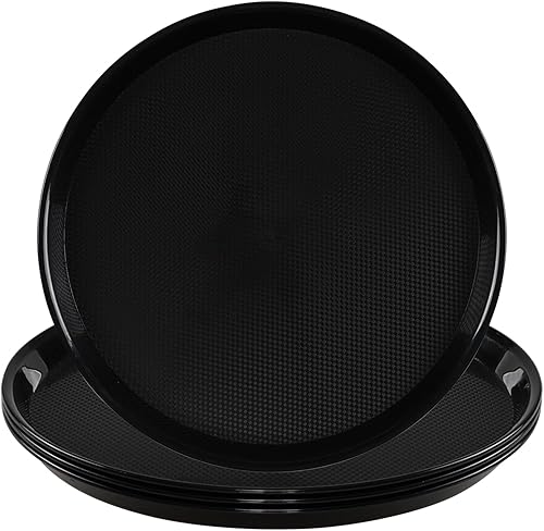 Bandeja antideslizante para restaurante, bandeja redonda de plástico, bandeja para servir comidas con bordes elevados, juego de 4, F