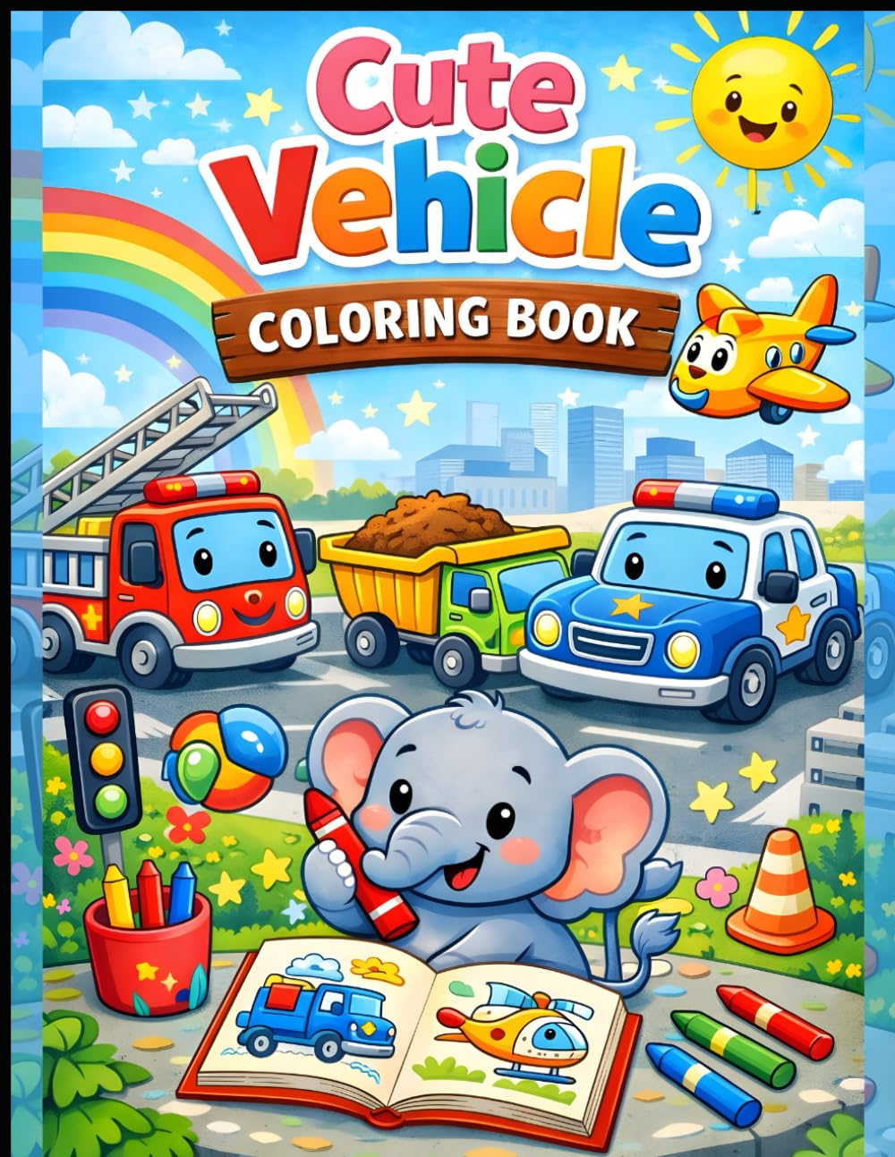 Colorful Vehicles: Fun Coloring Book for Kids Aged 3 to 7: Fun Cars, Trucks, Bicycle, Planes & More | Easy and Cute Vehicle Designs for Boys and Girls Ages 3–7