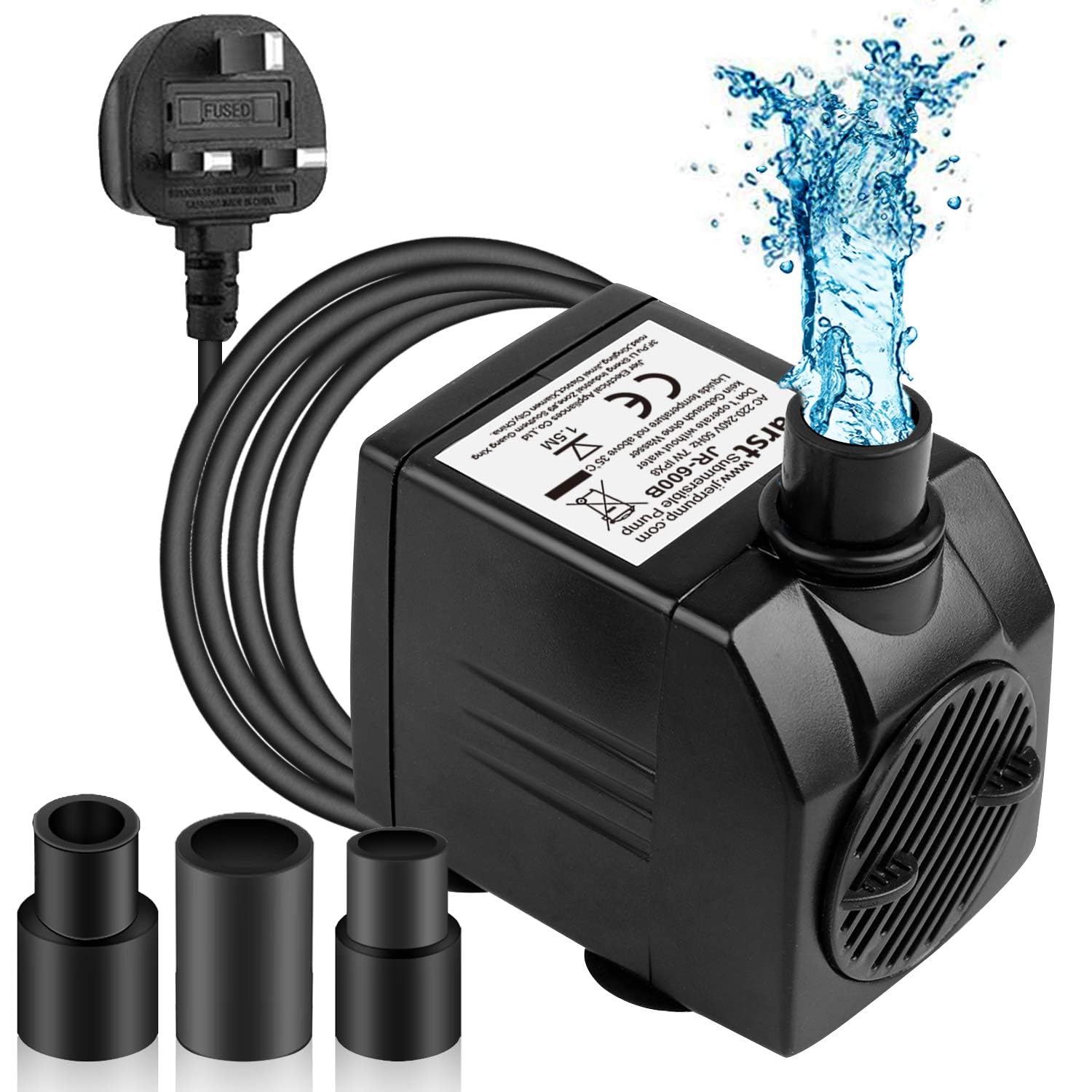 BARST 800L/H Submersible Water Pump,Ultra Quiet Aquarium Pump for Fountains, Pool, Fish Tank, Pond, Hydroponics, Statuary with 4 Srtong Suction Cups,3 Nozzles 12W, 1.83m Power Cord