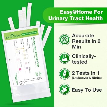 Easy@Home Urinary Tract Infection Test Strips 50 Individual Pack, Urine Test Strips for UTI Infections, Urinalysis Kit, Detect Leukocytes and Nitrites (UTIPOUCH-50P)