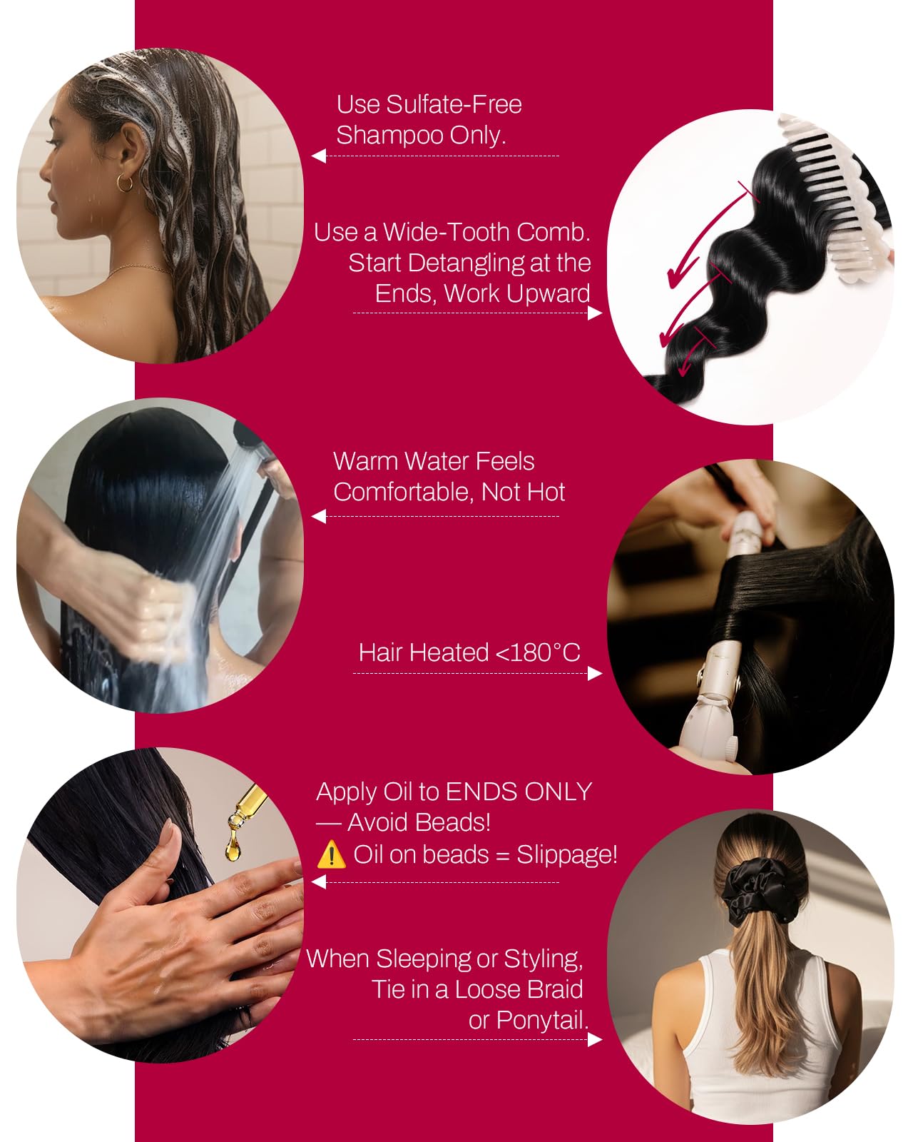 Moresoo Extension à Froid Cheveux Naturel Vigne Rouge Foncé Remy Invisible 45 cm 50g 50 Mèches