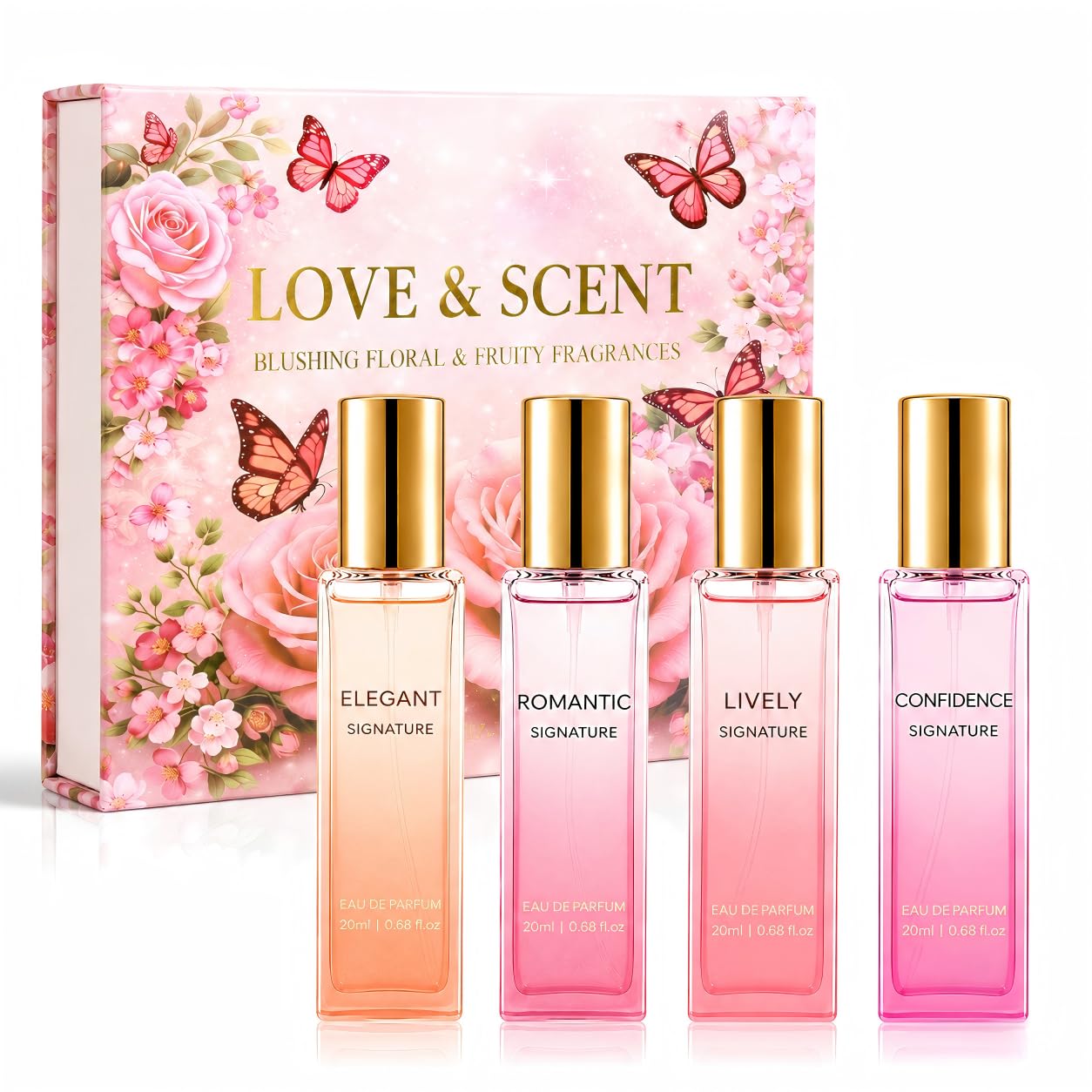Perfume Gift Set for Women, 4x20ml Travel Size Perfume, Fresh Floral Fruity Fragrance Set, Eau de Parfum Spray, Gift Set for Women, Girlfriend & Mom