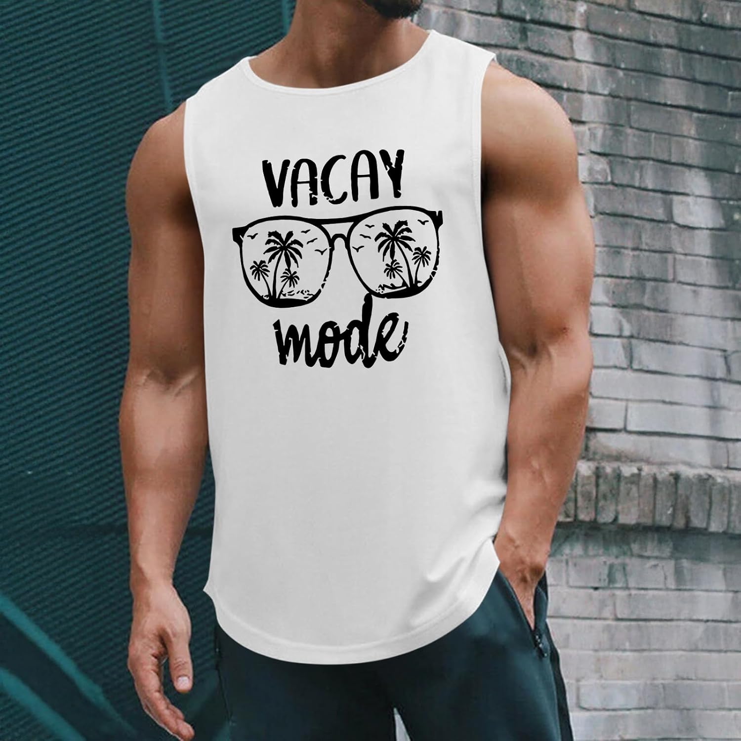 Beach Summer Vacation Tank Tops for Men Palm Tree Graphic Sleeveless Hawaiian Shirts Muscle Workout Gym Tank Top - Image 2