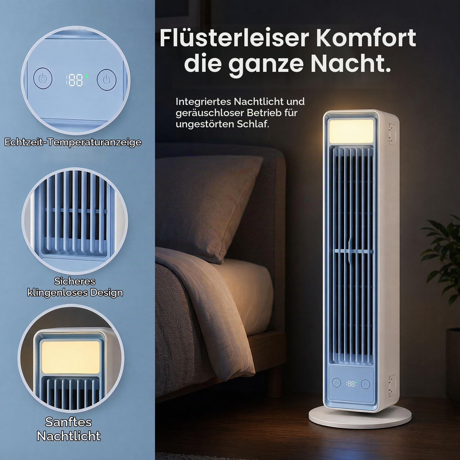 Mobiler Luftkühler für Schreibtisch & Büro, Tragbare Klimaanlage Kompakt, Leiser Tischventilator ohne Flügel, 3 Stufen Kühlung für Konzentriertes Arbeiten