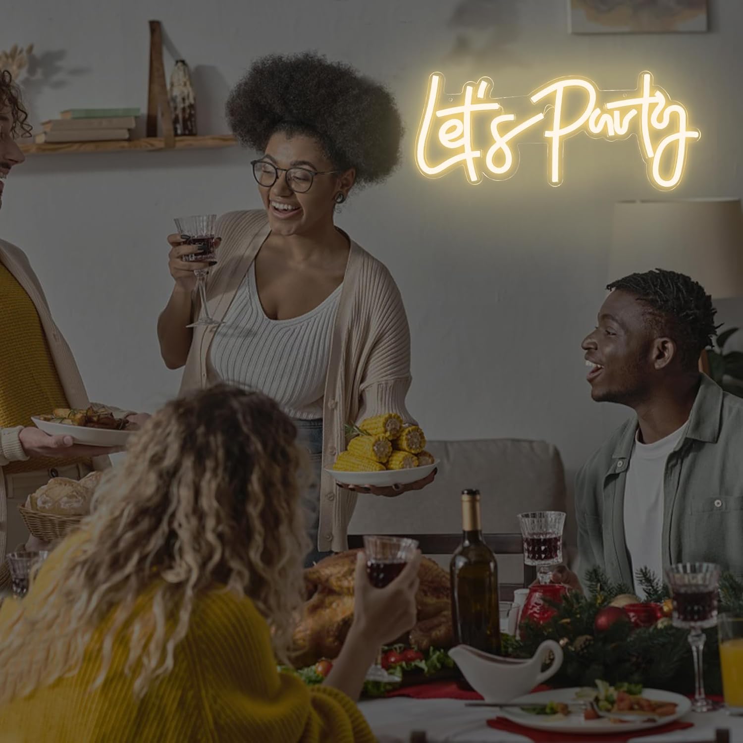 Ajoyferris Let's Party Neon Signs Dimmable Neon Light Sign for Wall Decor 16''x 7'' Word LED Neon Sign Art Decorative Lights for Bachelorette Engagement Party Birthday Wedding Party Warm White - Image 5