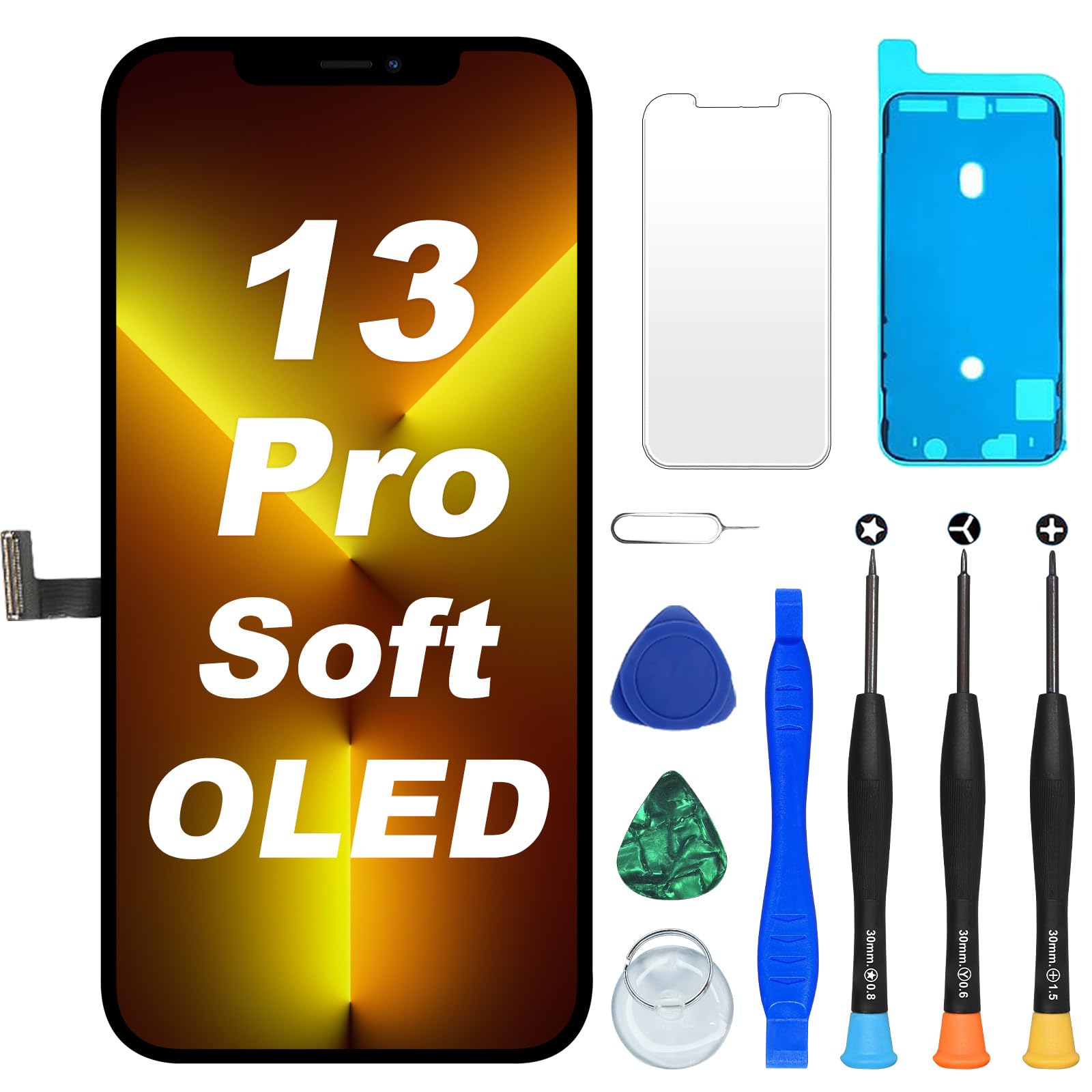 DIGI4U per iPhone 13 Pro, display morbido OLED 120 Hz, schermo di ricambio Truetone FHD COP Display Digitizer con kit di riparazione, modello compatibile con A2483, A2636, A2638, A2639, A2640