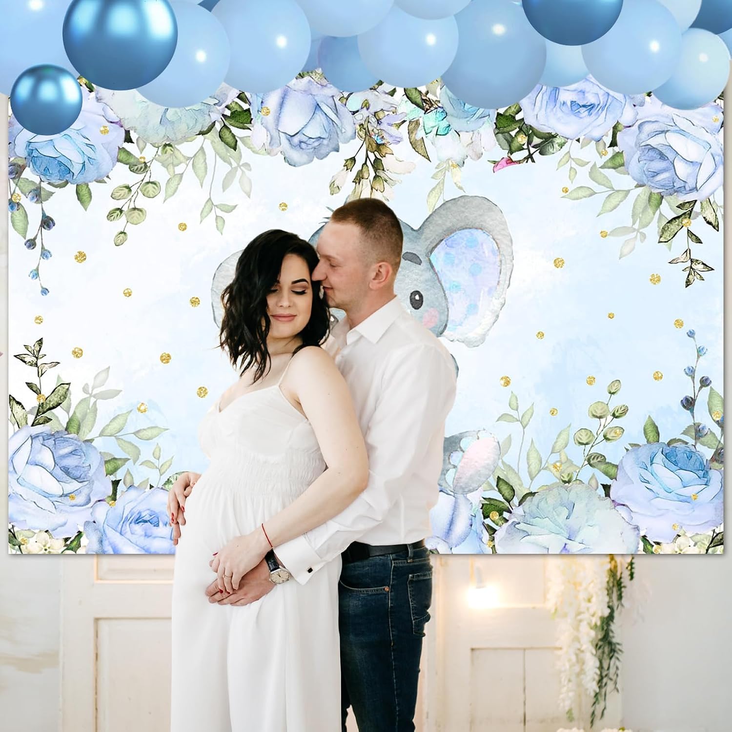 Avezano Boy Elephant Backdrop for Baby Shower Decorations Gender Neutral Blue Flower Photography Background Elephant Theme Baby Shower Birthday Party Photoshoot Backdrops Supplies