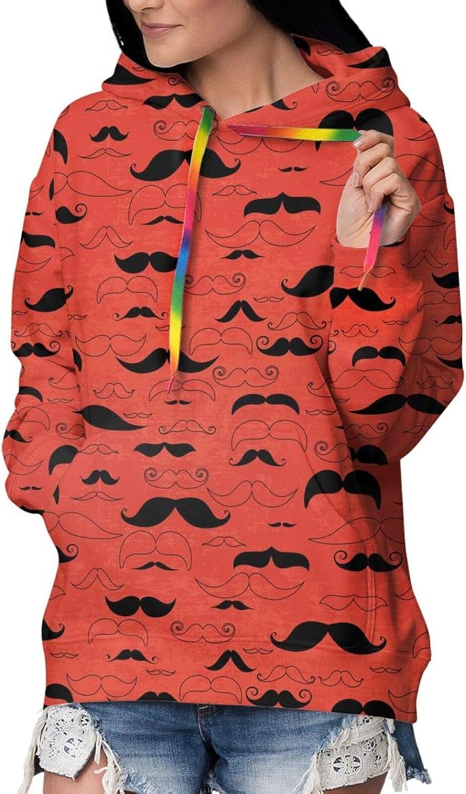 Red Mustache Moustache Hoodies Sweatshirts Tshirt for Women