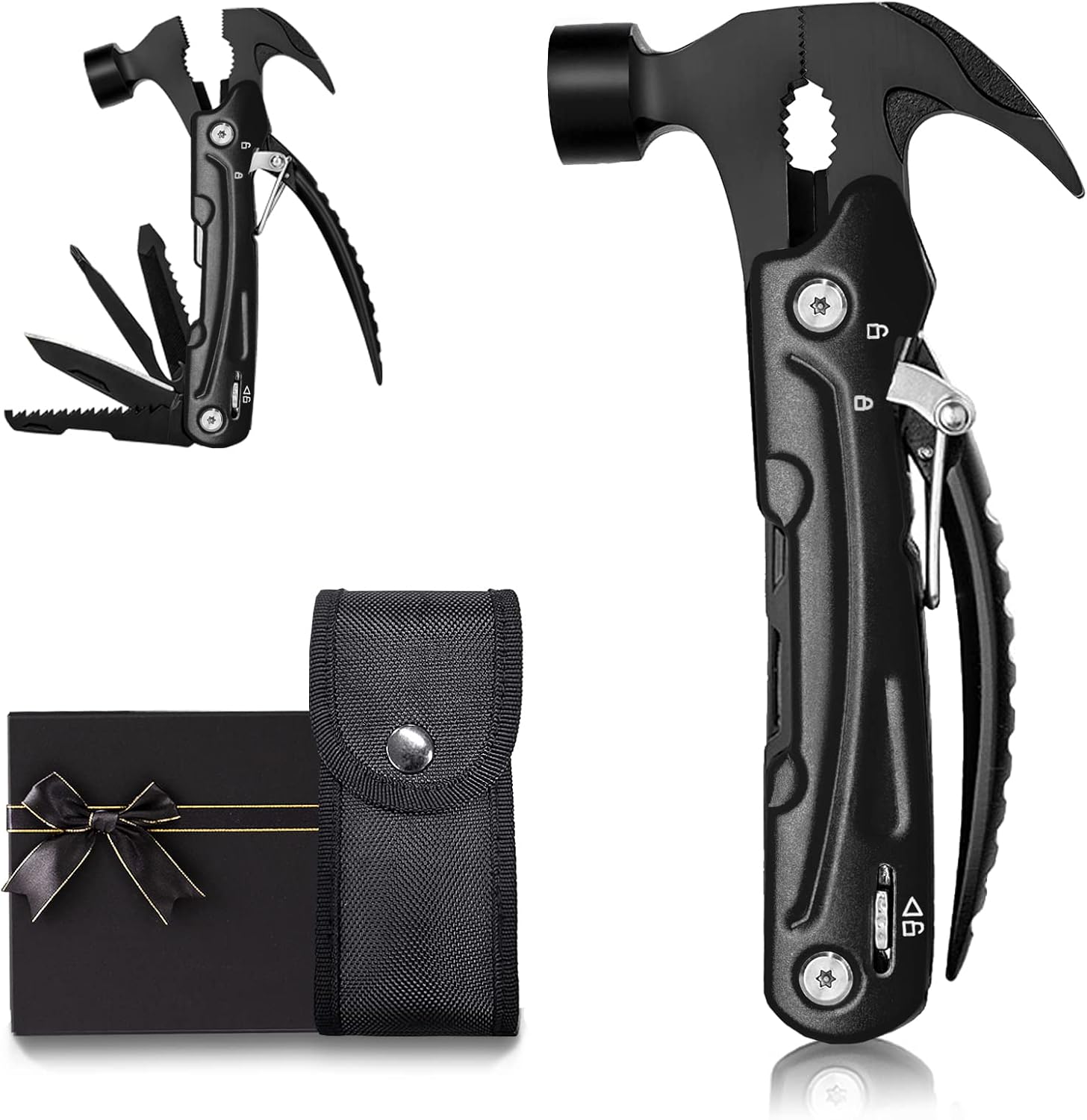 Father's Day Gifts for Men from Daughter Son Wife, Hammer Multitool Cool Gadgets Multi Tool with Gift Box Carrying Case Birthday Stocking Stuffers for Husband Him(Black)