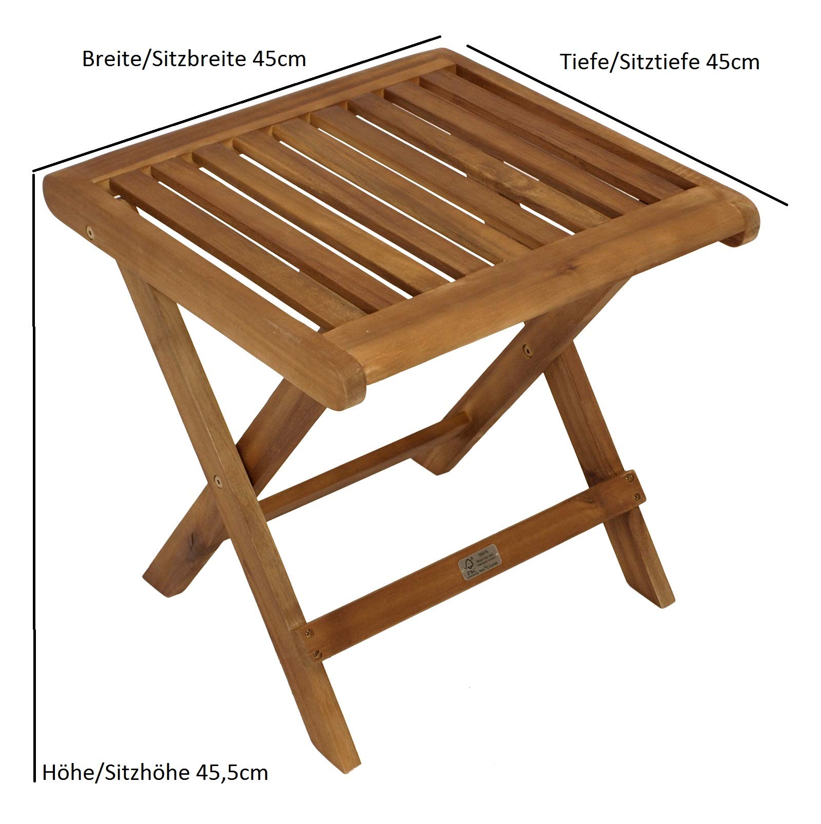 DEGAMO Garten Klapphocker Sitzhocker Hocker France 45x45cm, Akazie geölt braun, Indoor und Outdoor