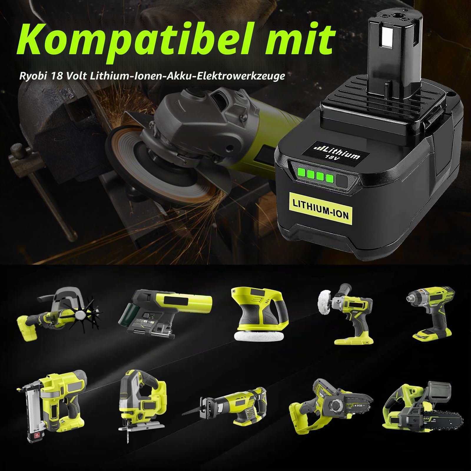 BATTOOL Ersatzakku für Ryobi Akku 18V One+: 2X 5500mAh P108 Akku und 1x Dual Port Ladegerät Kompatibel mit Ryobi P108 RB18L50 RB18L40 P189 P102 P107 RB18L25 RB18L20 RB18L13 RB18L15