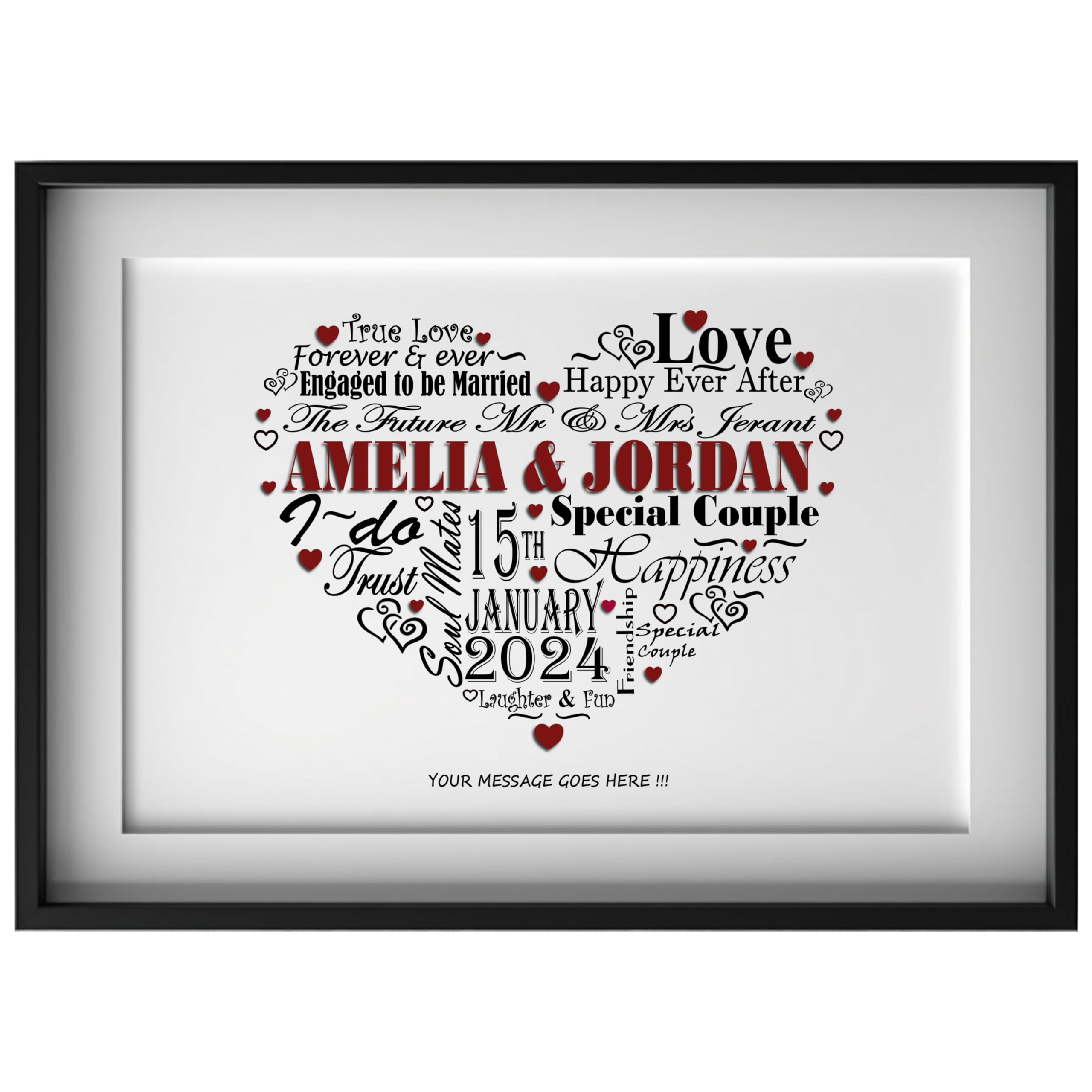 Word Art Gifts Engagement Gift for couples- Personalised Framed Print Artwork - Custom Colour options - He asked and She said Yes - Engaged couples keepsake