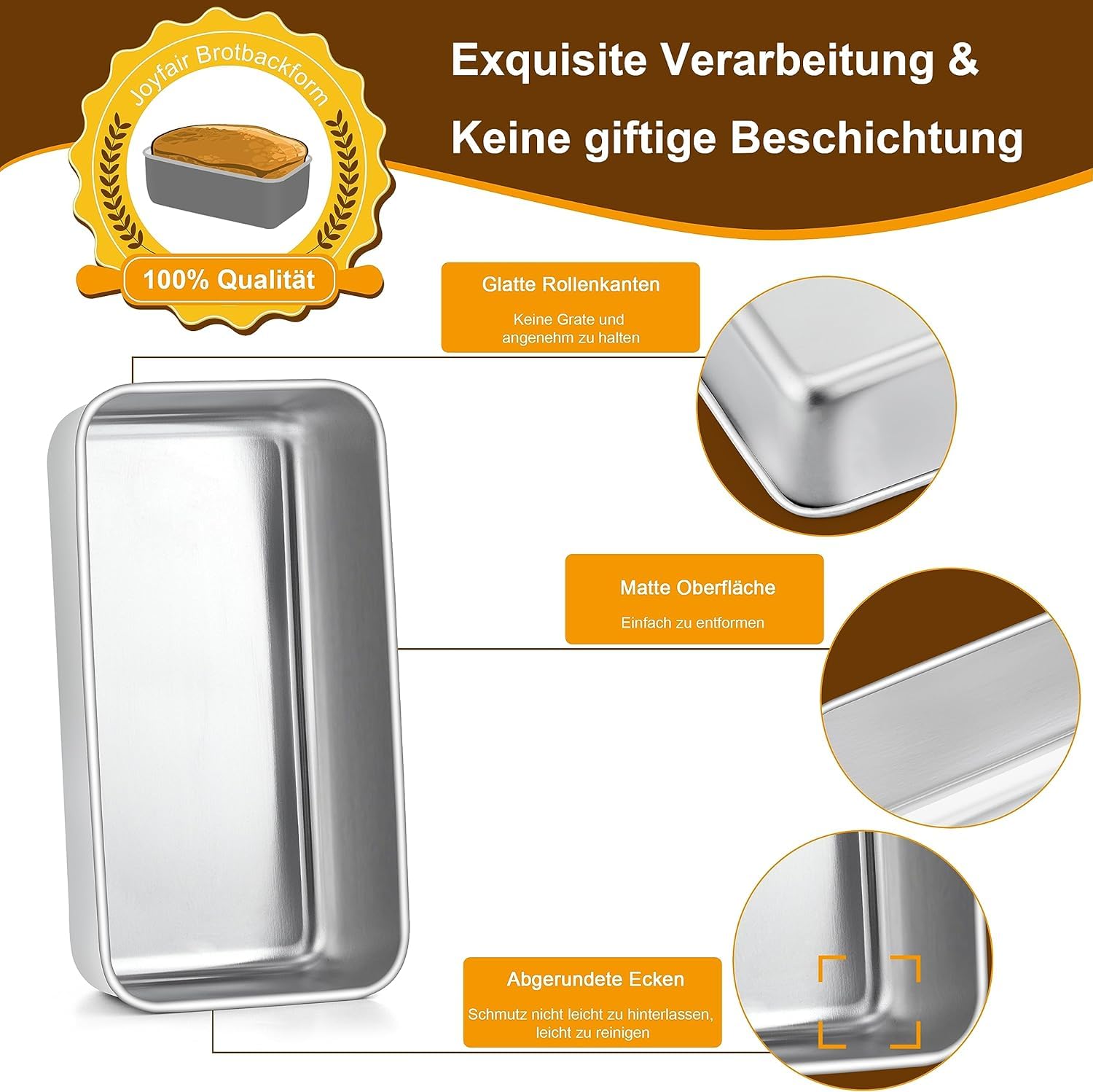 Joyfair - Set di 2 stampi per pane e torte, in acciaio inox, 23x12x6 cm, sani e atossici, facili da sformare e lavabili in lavastoviglie