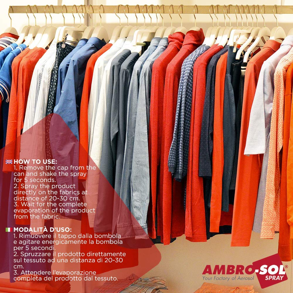 Ambro-Sol P320 Spray Igienizzante per Tessuti, Ideale su tutti i Tessuti sia Sintetici che Naturali come Cotone, Lana, Seta ecc, non Macchia, Bomboletta Spray in Banda Stagnata Riciclabile 400 ml