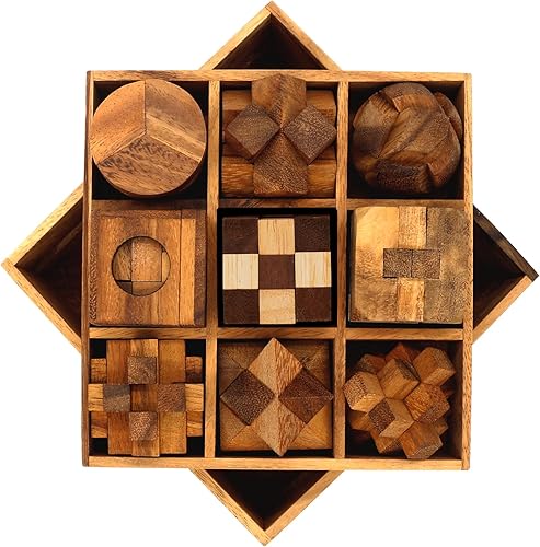 Miniatura 2 de Juegos divertidos para adultos rompecabezas de madera 3D rompecabezas de cerebro y juegos educativos en juego de 9 rompecabezas de madera a