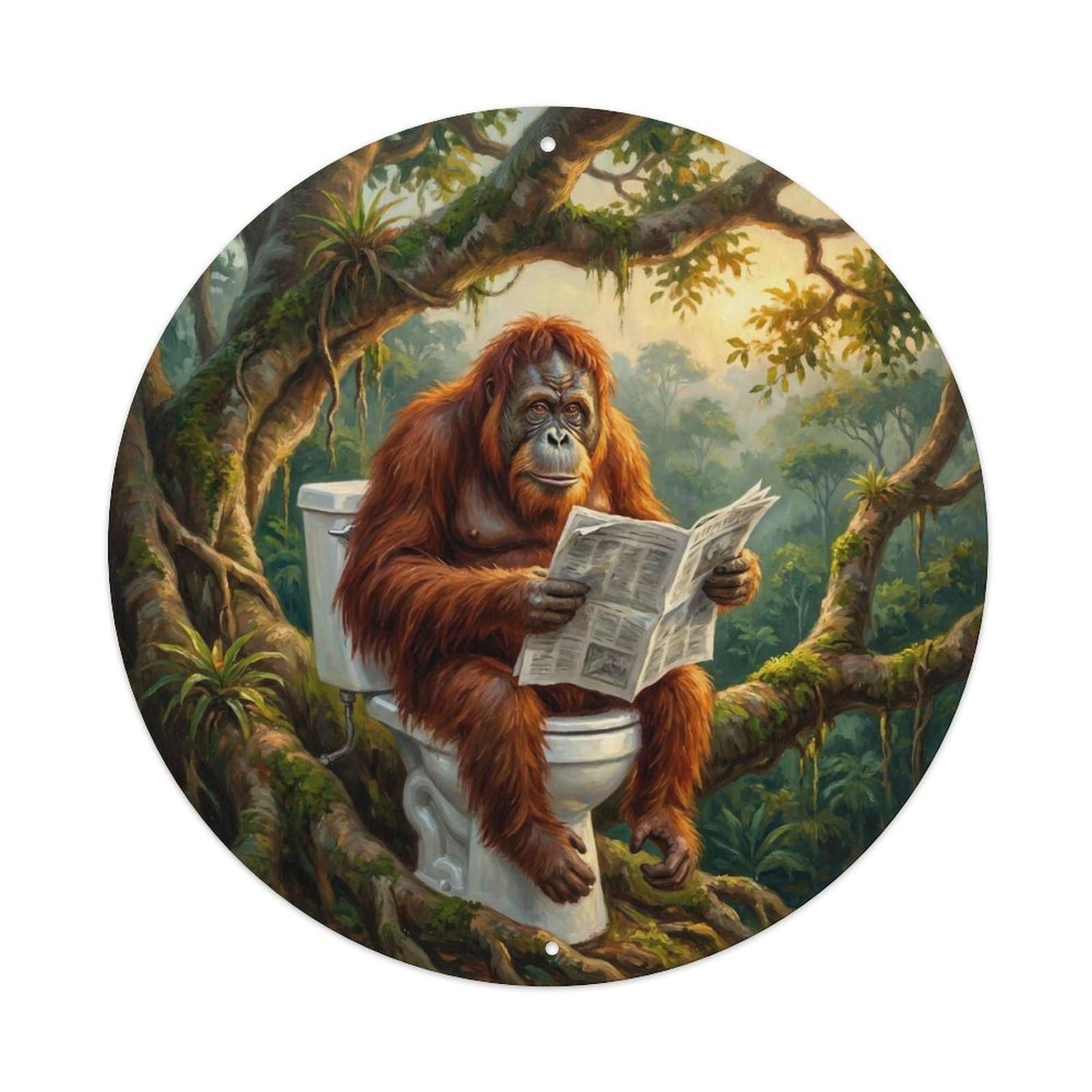 Orangutan On Toilet Humorous Bathroom Borneo Canopy Reads Metal Tin Sign
