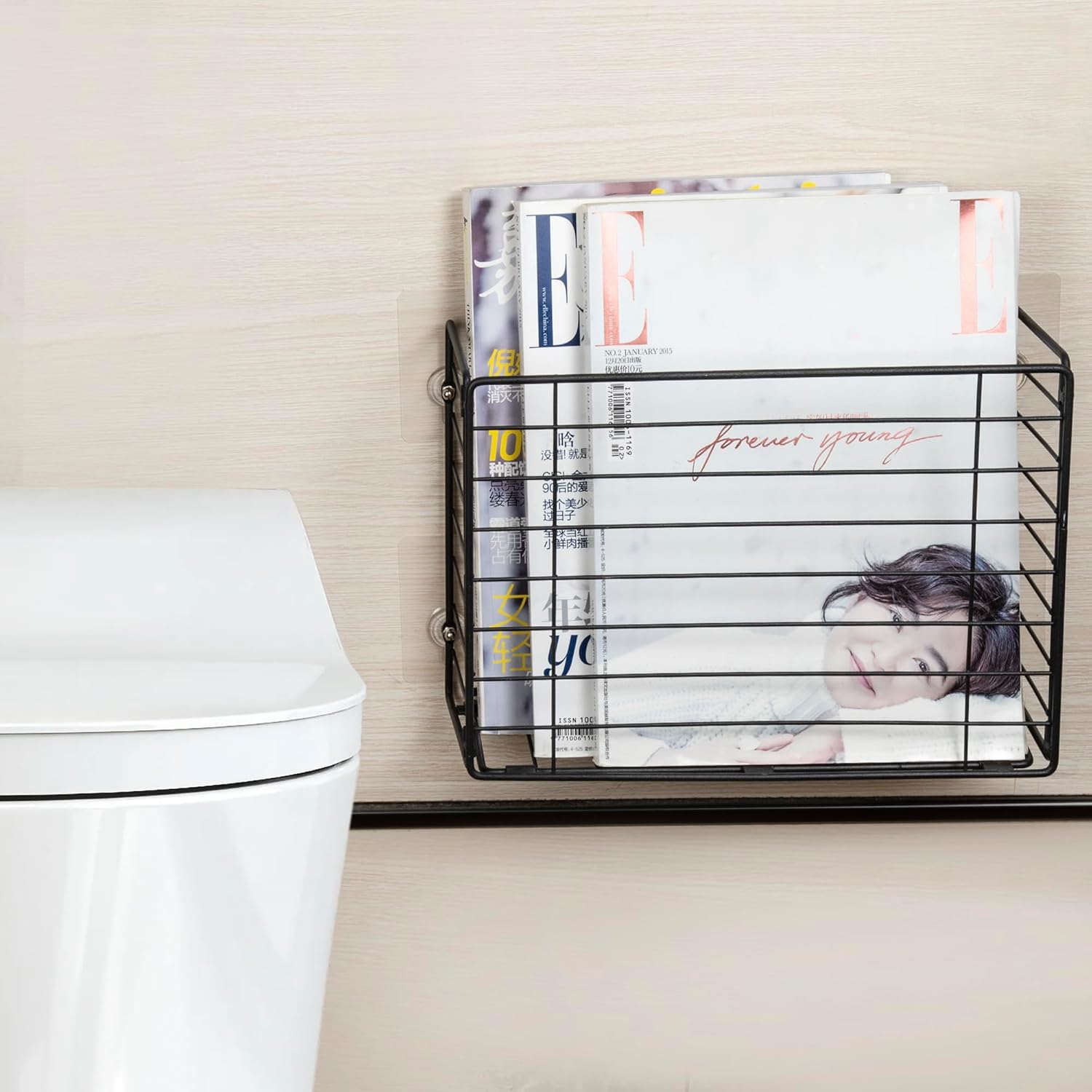 Lonian Wall Mounted Storage Basket, Black Metal Wire Kitchen Wrap Organizer Rack, Heavy Duty Hanging Basket for Cabinet Door, Pantry, Cutting Boards, Foil, and Cleaning Supplies - Image 3