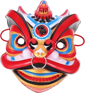 Alasum Máscara de diablo, máscara de cabeza de animal, máscara de dragón de plástico, máscara lunar de Año Nuevo, máscaras de ópera, color rojo