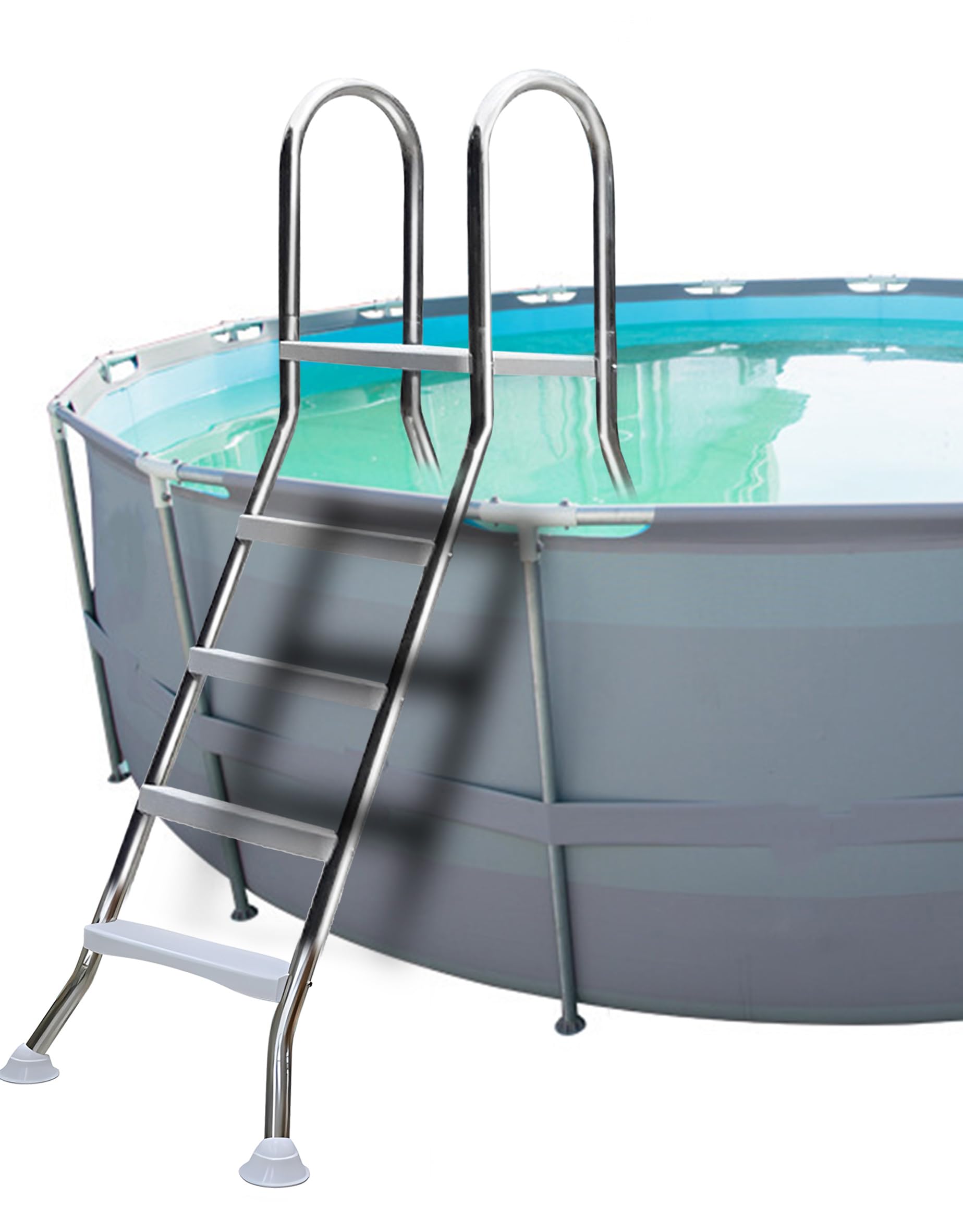 BOTOWI 135cm oberirdische Pool-Leiter Last 250kg, doppelseitige Pool-Leiter für oberirdischen Pool, Einstiegssystem für Pool, 4 Stufen Pool Treppe dick 304 Edelstahl, Anti-Rutsch Pool Schritt