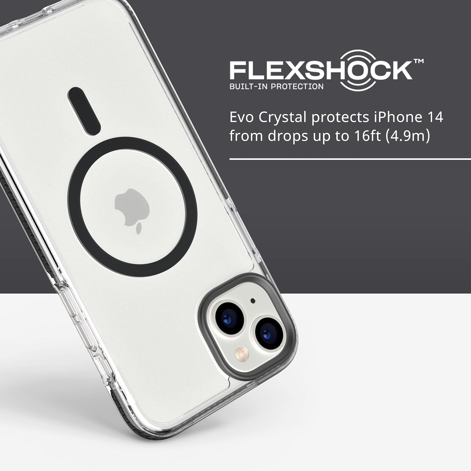 tech21 iPhone 14 Plus Evo Crystal Compatible with MagSafe® – Shock-Absorbing & Scratch-Resistant Clear Phone Case with 16ft FlexShock Multi-Drop Protection