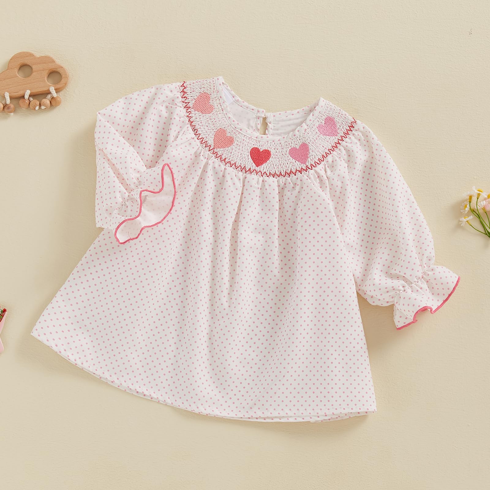Baby Girl Valentine's Day Love Heart Embroidery Smocked Bubble Dress - Infant Birthday Party Casual Clothes (White, 6-12 Months)