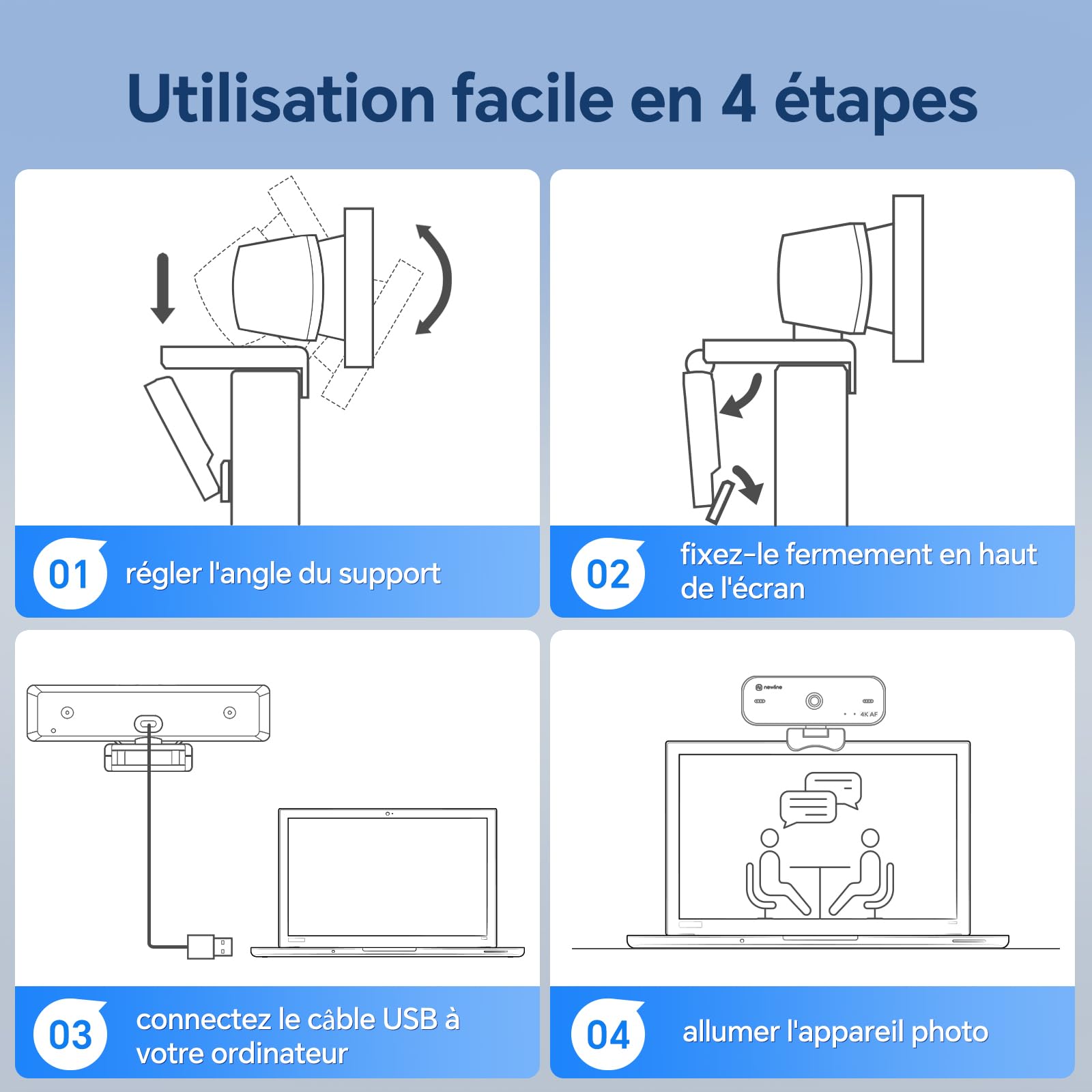 Webcam 4k pour PC avec 2 Micro et Capteur Sony, New Upgraded Autofocus, 30fps, Correction de La Lumière, avec Privacy Shutter, USB Full HD Webcam pour Streaming Laptop Mac Skype