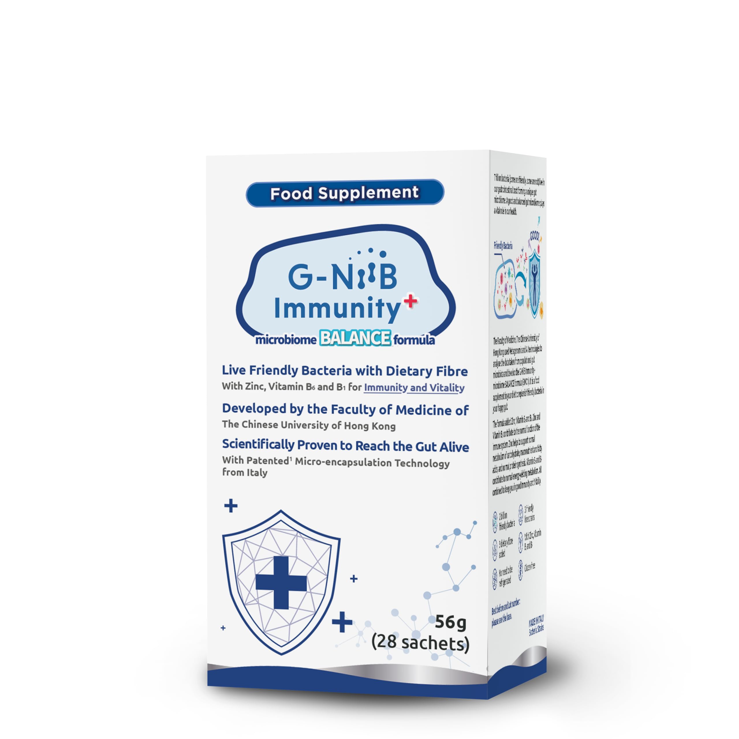 G-NiiB Immunity+ (SIM01) – Probiotika mit Präbiotika, Zink & B-Vitaminen – Entwickelt von einer medizinischen Fakultät – Klinisch untersuchte Probiotika-Stämme – 28 Beutel 28 Portionen
