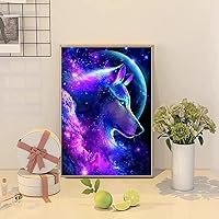 Vista 7 de Pintura de diamante 5D para bricolaje, kits de pintura de diamante de lobo, pinturas de bordado de diamantes de imitación de cristal para adultos