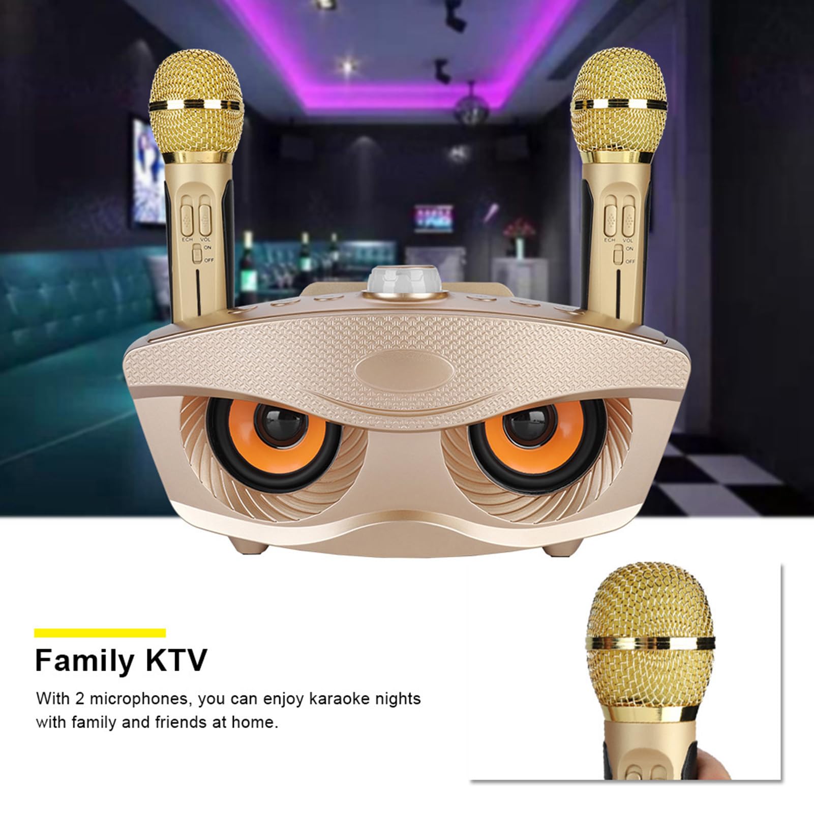 Unidad de Karaoke Altavoz de Karaoke Altavoz Bluetooth Inicio KTV Karaoke Altavoz Bluetooth con Dos micrófonos(Oro)