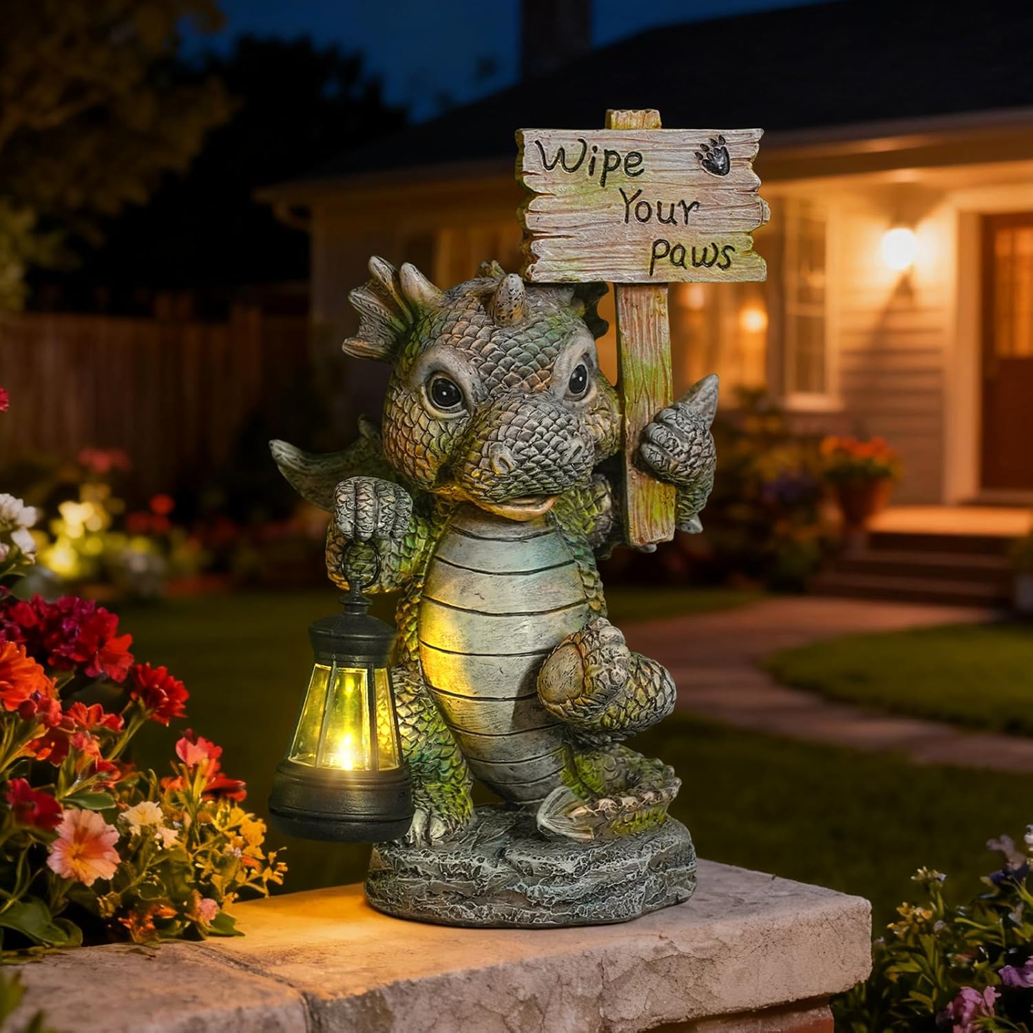 Joint Honglin Solar Dragon Garden Statue with Lantern, Resin Outdoor Yard Decor Figurine, Waterproof Solar Powered Light for Patio, Lawn, Walkway & Front Porch (Dragon)