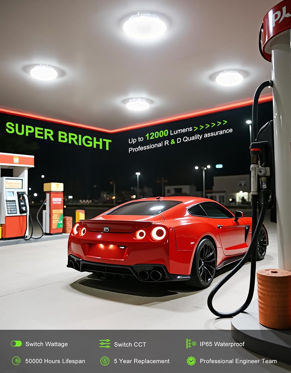 Canopy Lights LED 80W 64W 48W Tunable 4500K 5000K 5700K Selectable with Photocell ETL Listed Round LED Canopy Light Outdoor IP65 Ideal for Garage Carport Gas Station Underpass