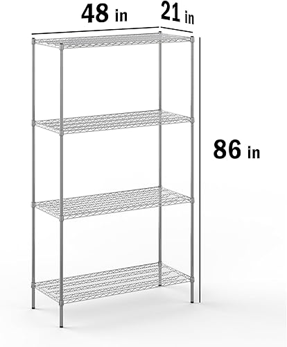 Miniatura 524 de Kit de estantería de alambre cromado de 4 niveles de 24 pulgadas de profundidad x 24 pulgadas de ancho x 64 pulgadas de alto Unidad de estante