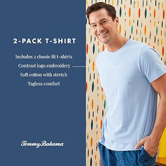 Tommy Bahama Mens 2 Pack Crewneck T Shirts Short Sleeve Stretch Jersey Top | Everyday T-Shirt for Sleep & Lounge, Lightweight & Comfortable Casual Shirt for Men, Perfect for Layering