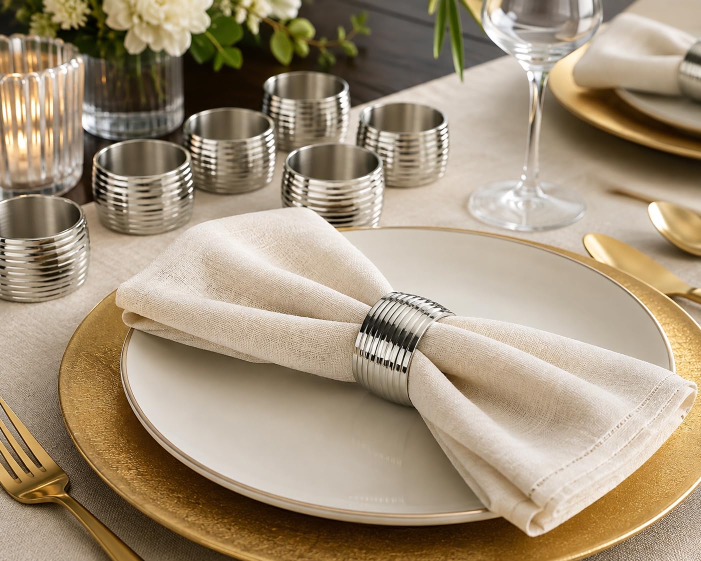 ITOS365 Set di 12 portatovaglioli verticali scanalati, in metallo di alta qualità, per tovaglioli, decorazione moderna da tavolo per matrimoni, Ringraziamento, Natale e cene