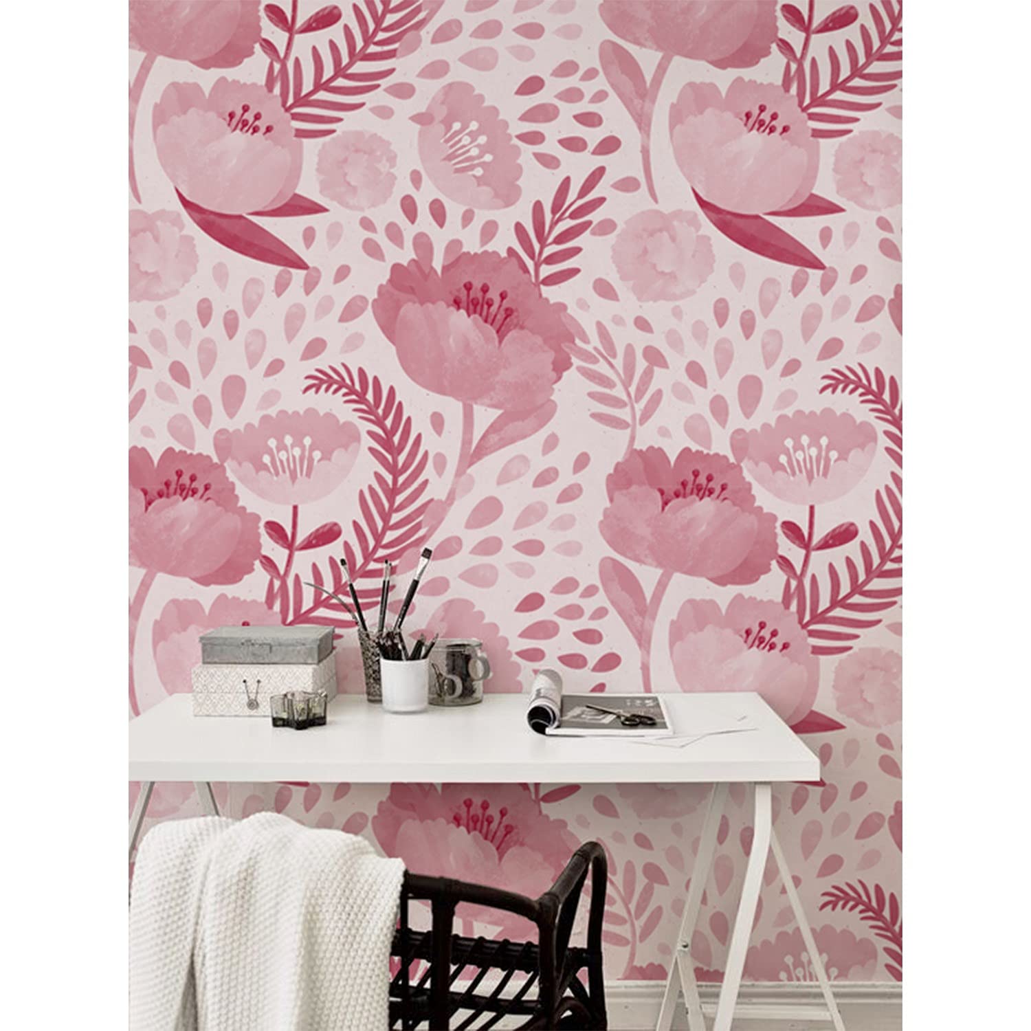 Papier peint floral fleurs de pavot vintage 208x146 cm intissé pour salon